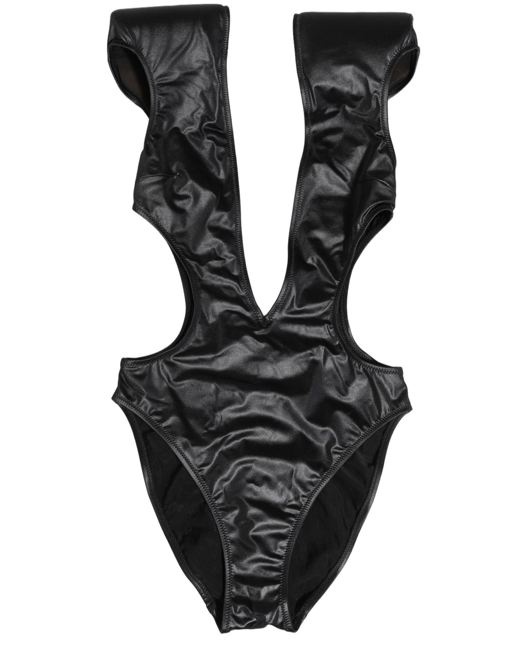 Dolce & Gabbana Black Deep V-Neck Cutout One Piece Swimwear