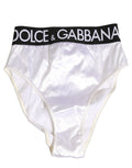 Dolce & Gabbana White Satin High-Waist Brief Logo Women Underwear