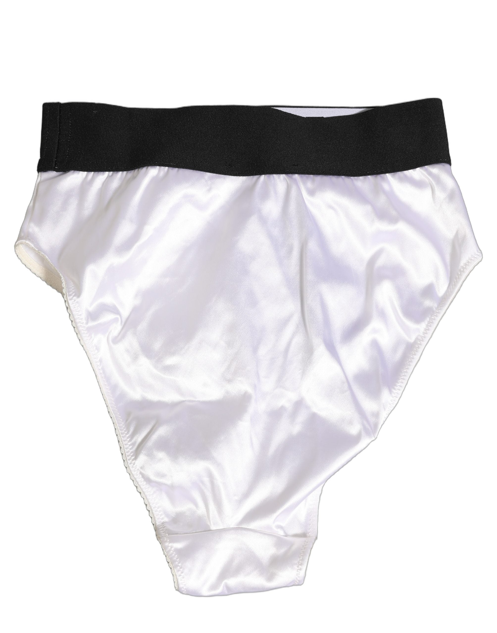 Dolce & Gabbana White Satin High-Waist Brief Logo Women Underwear