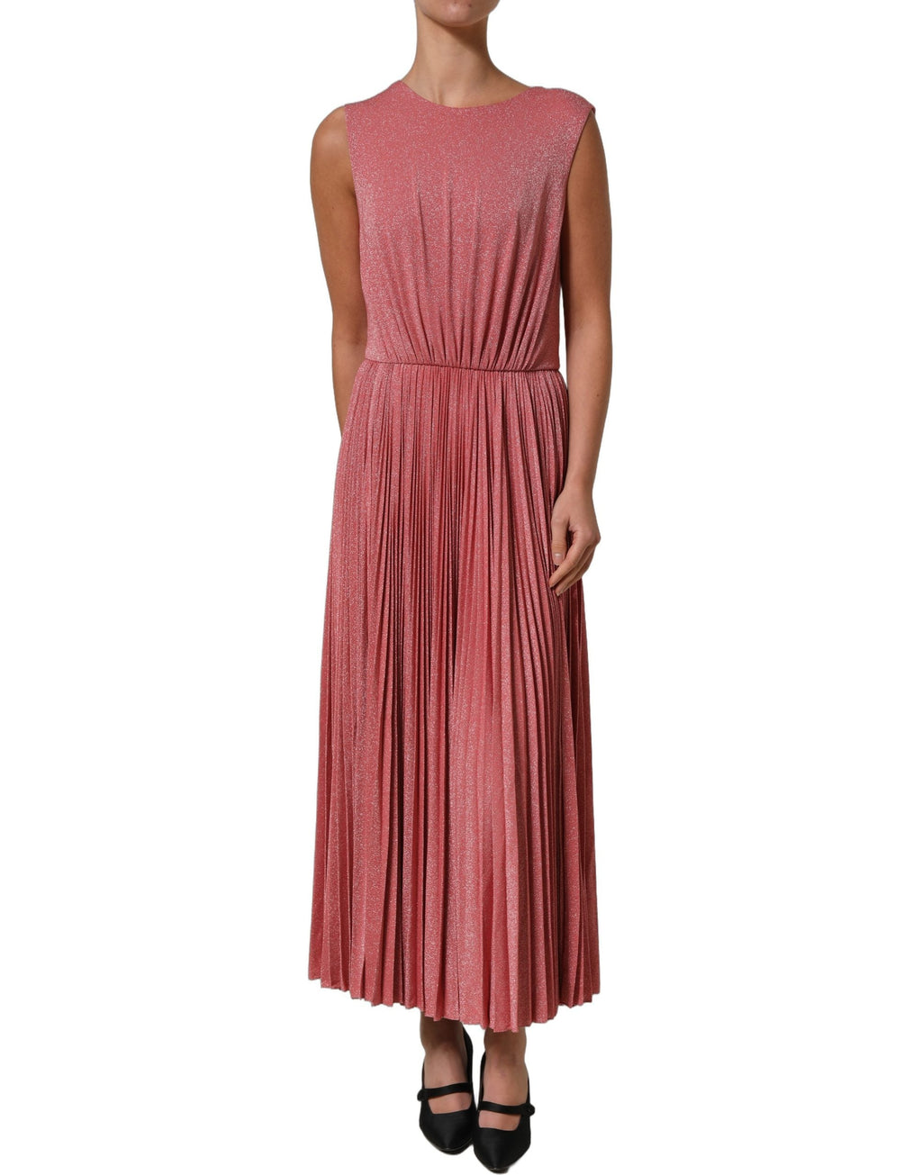 Dolce & Gabbana Coral Pink Pleated Sleeveless Max Dress