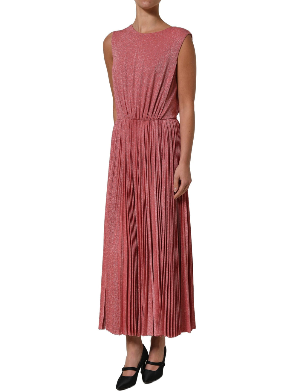 Dolce & Gabbana Coral Pink Pleated Sleeveless Max Dress