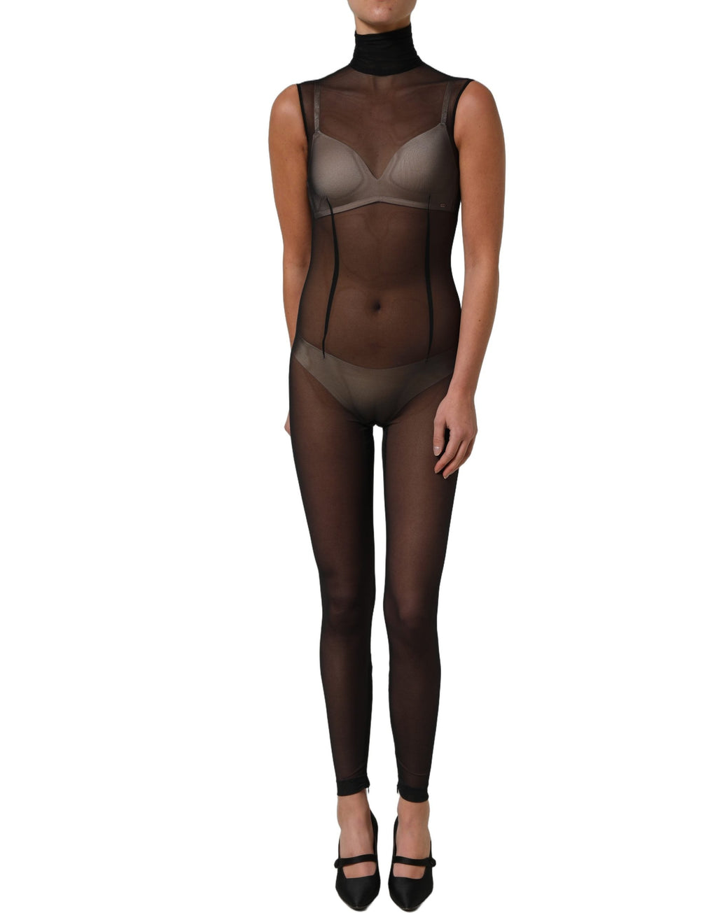 Dolce & Gabbana Black Sheer Mesh Jumpsuit Turtleneck Dress
