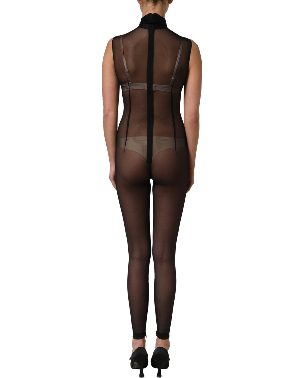 Dolce & Gabbana Black Sheer Mesh Jumpsuit Turtleneck Dress