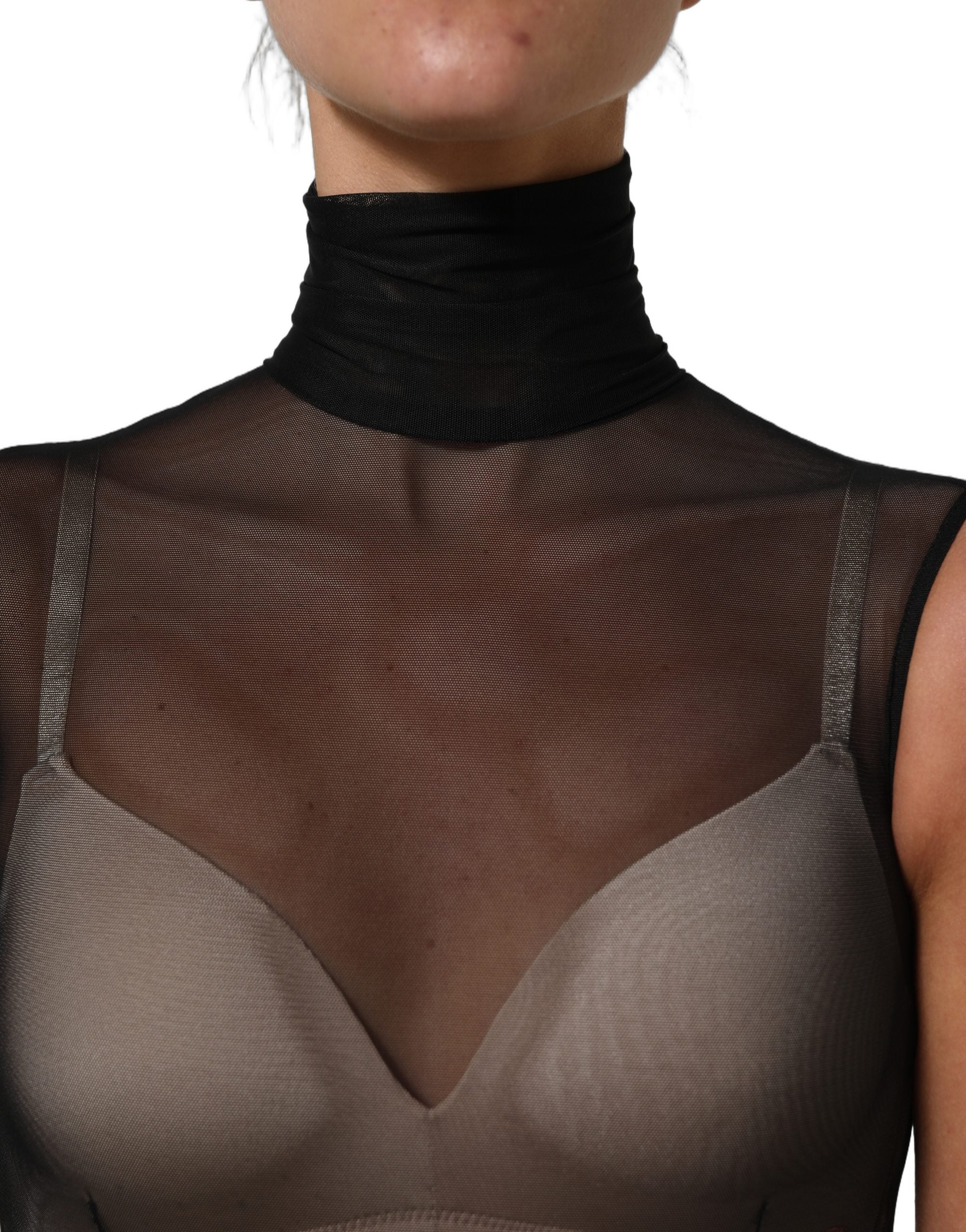 Dolce & Gabbana Black Sheer Mesh Jumpsuit Turtleneck Dress