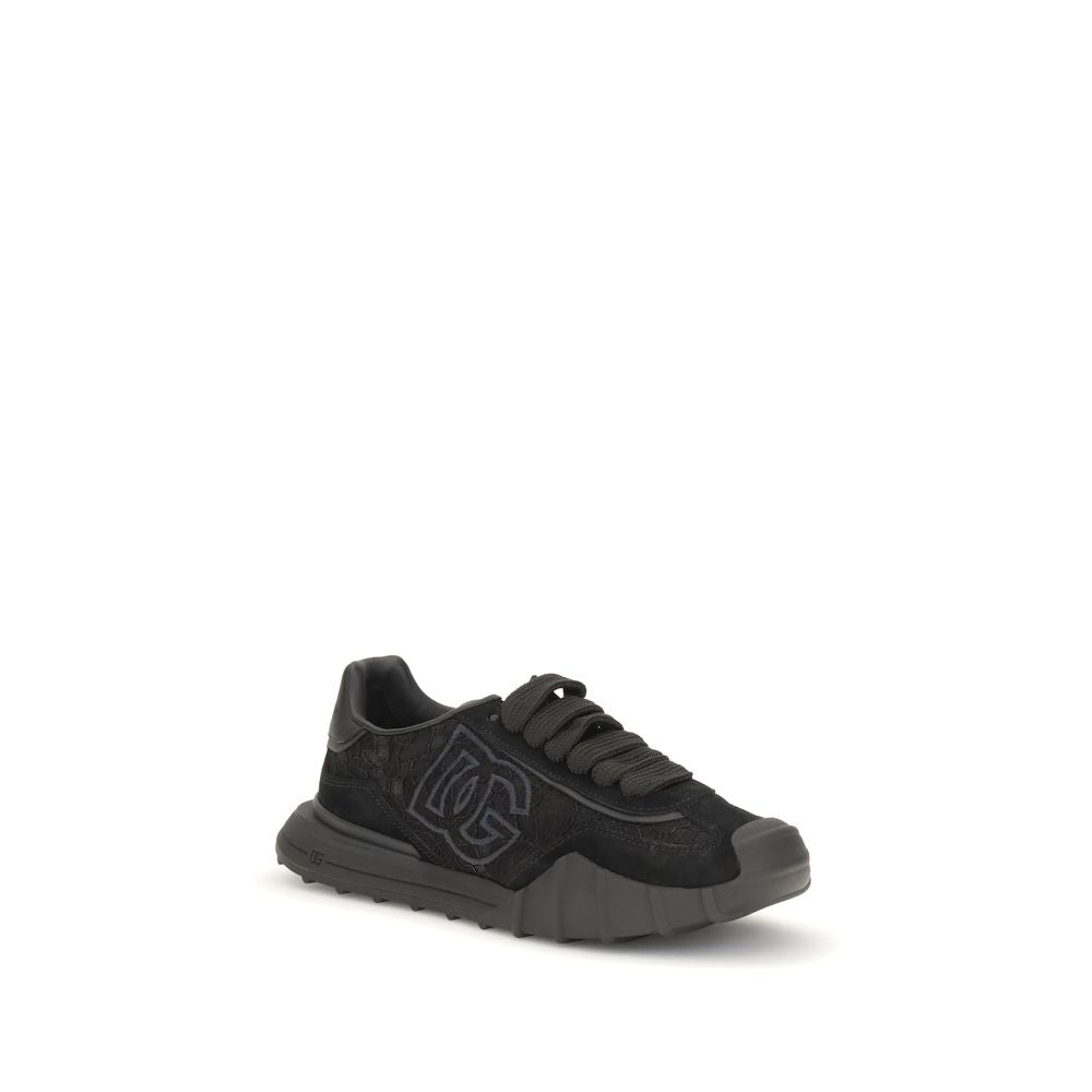 Dolce & Gabbana Black Calf Leather Bos Taurus Chunky Sneakers