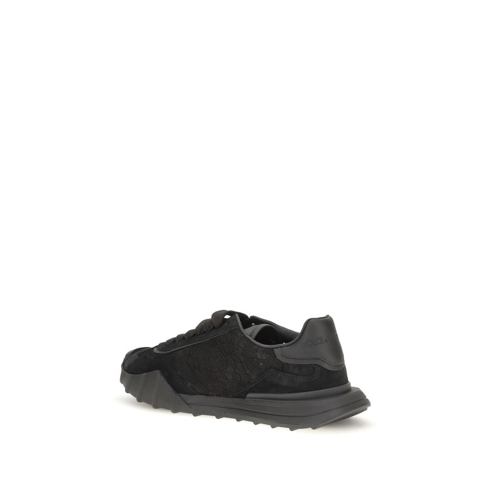 Dolce & Gabbana Black Calf Leather Bos Taurus Chunky Sneakers