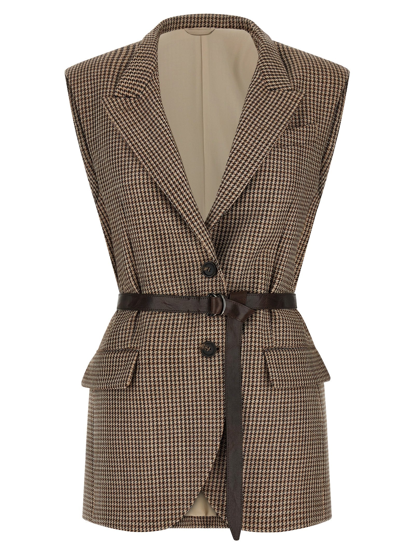 Brunello Cucinelli Beige Virgin Wool Sleeveless Jacket