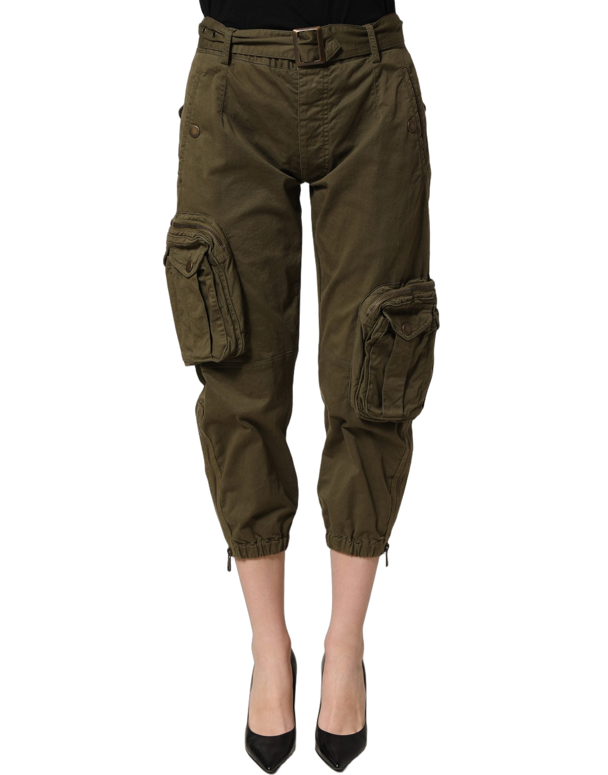 Dolce & Gabbana Olive Green High Waist Cargo Trouser Pants