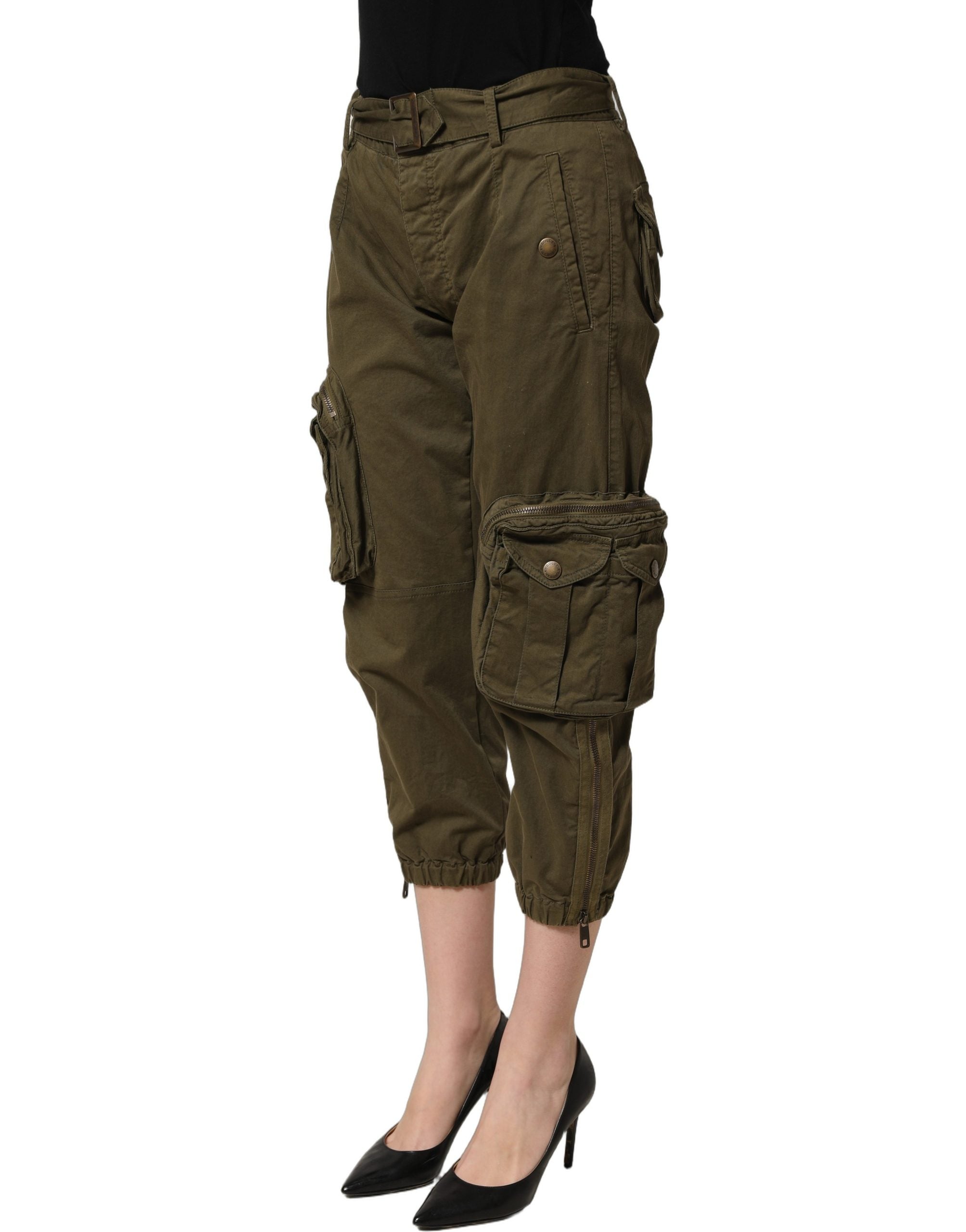 Dolce & Gabbana Olive Green High Waist Cargo Trouser Pants