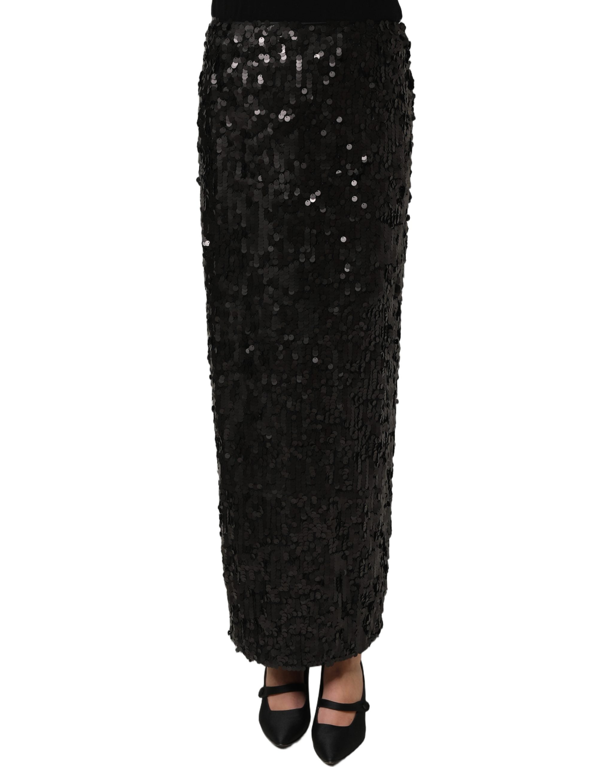 Dolce & Gabbana Black Sequin High Waist Pencil Midi Skirt
