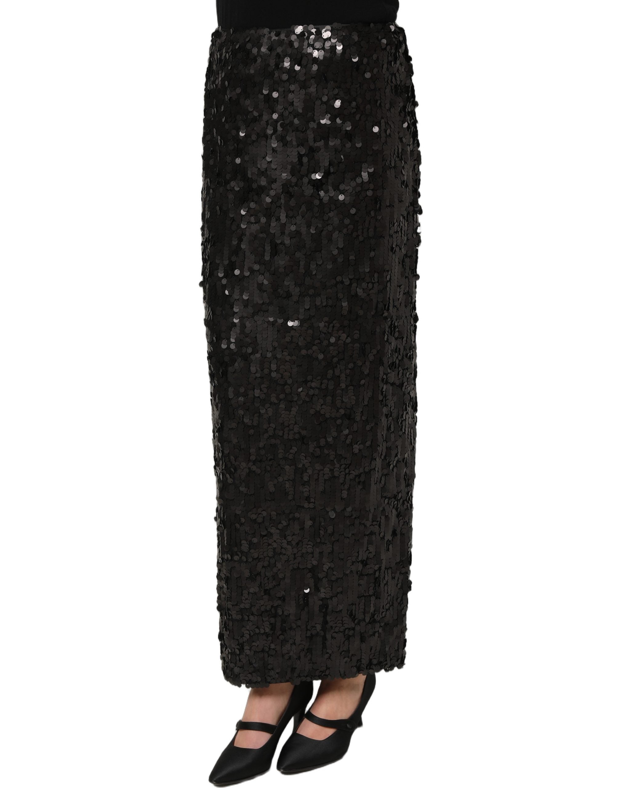 Dolce & Gabbana Black Sequin High Waist Pencil Midi Skirt