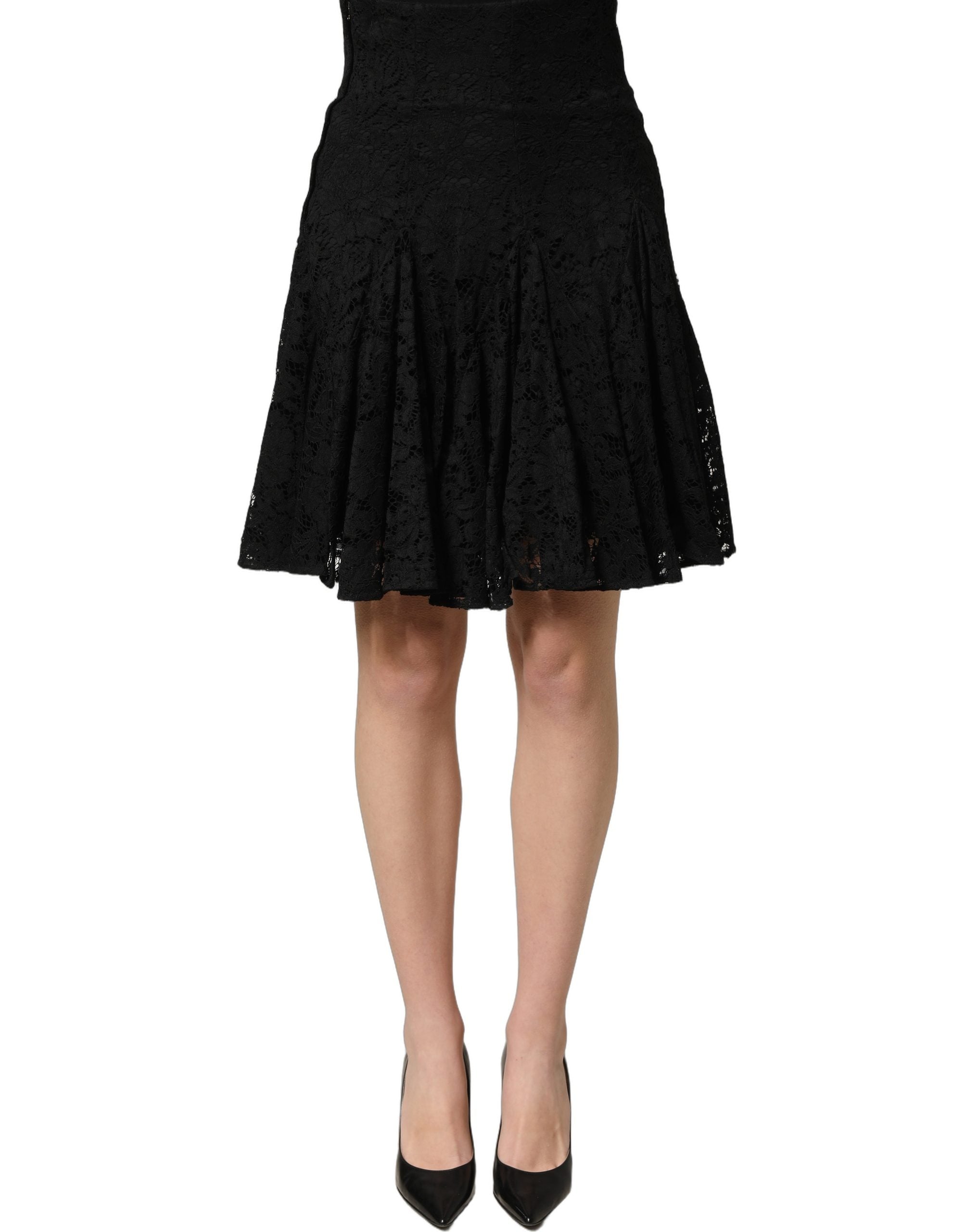 Dolce & Gabbana Black Floral Cut Out Lace A-line Mini Skirt
