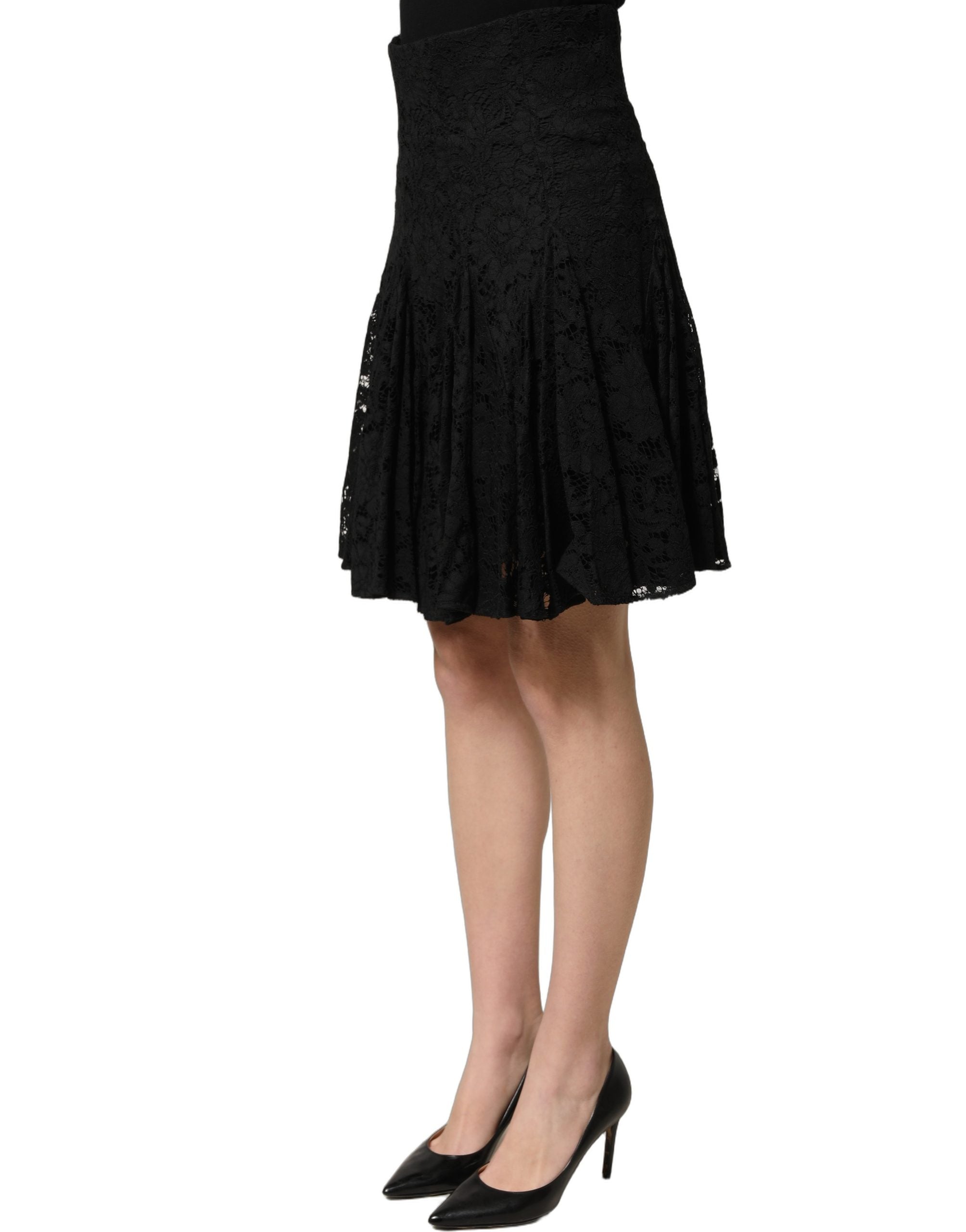 Dolce & Gabbana Black Floral Cut Out Lace A-line Mini Skirt