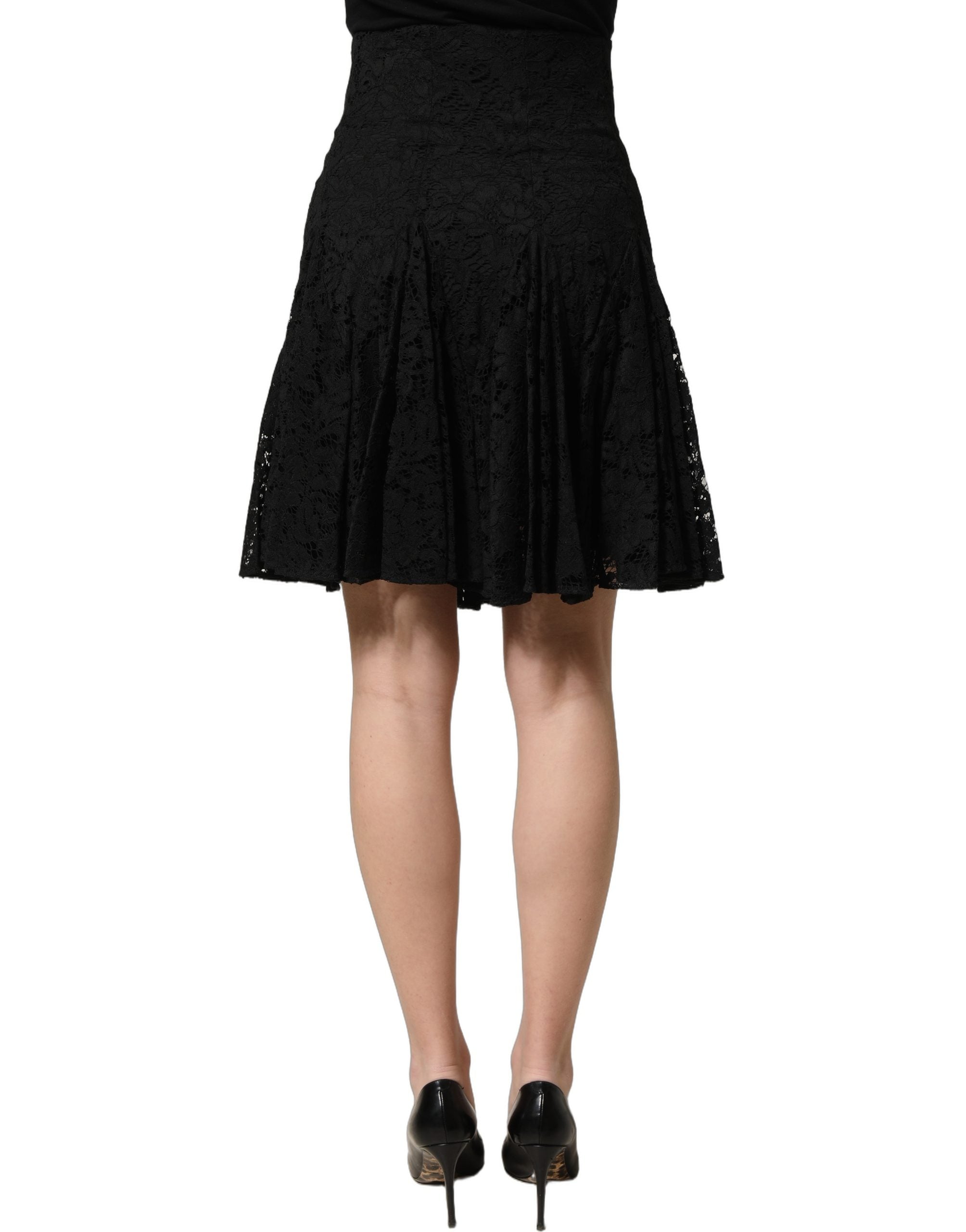 Dolce & Gabbana Black Floral Cut Out Lace A-line Mini Skirt