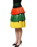 Dolce & Gabbana Multicolor Fringe Sequin High Waist Knee Length Skirt