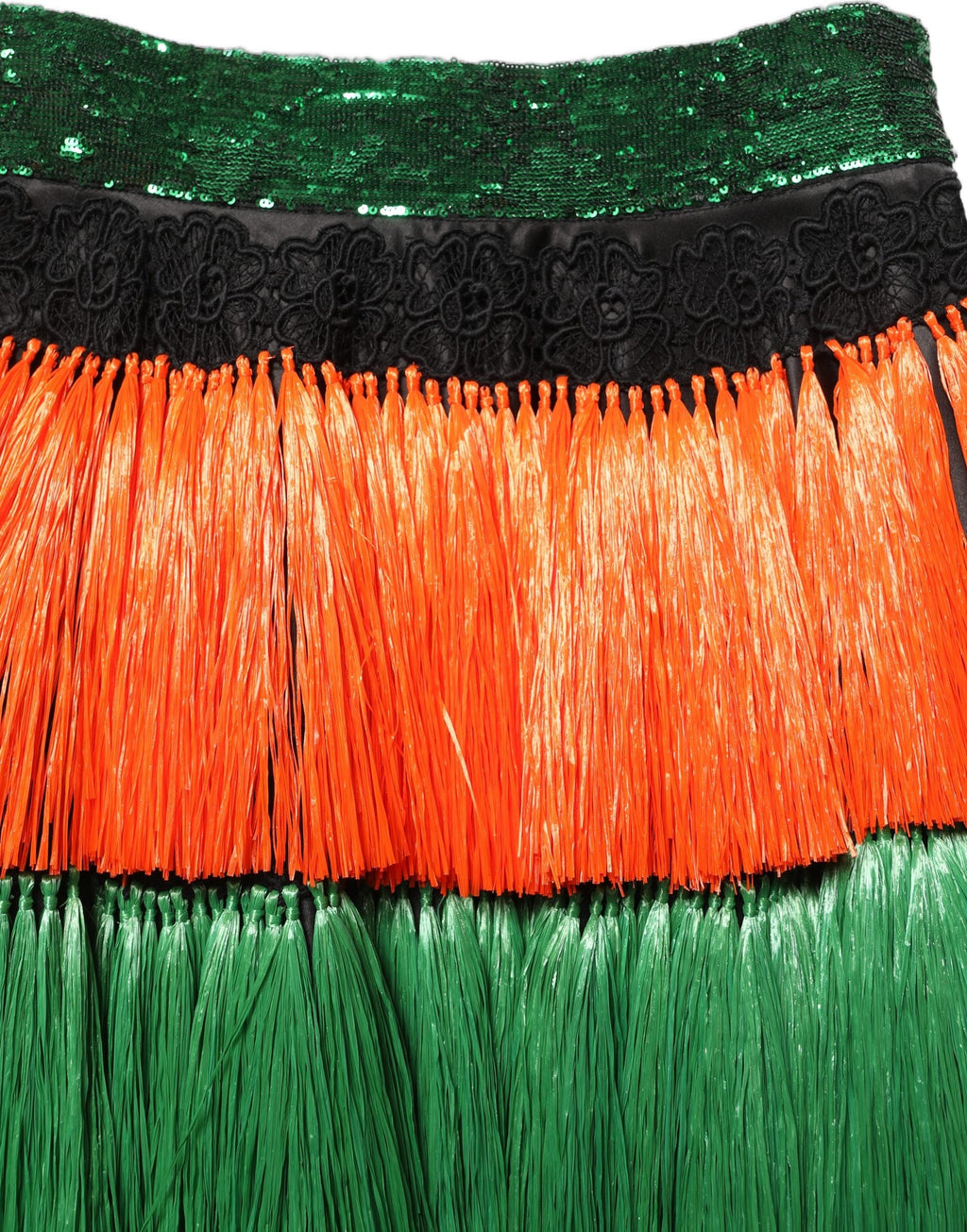 Dolce & Gabbana Multicolor Fringe Sequin High Waist Knee Length Skirt