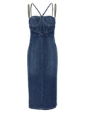 Nensi Dojaka Blue Cotton Midi Dress