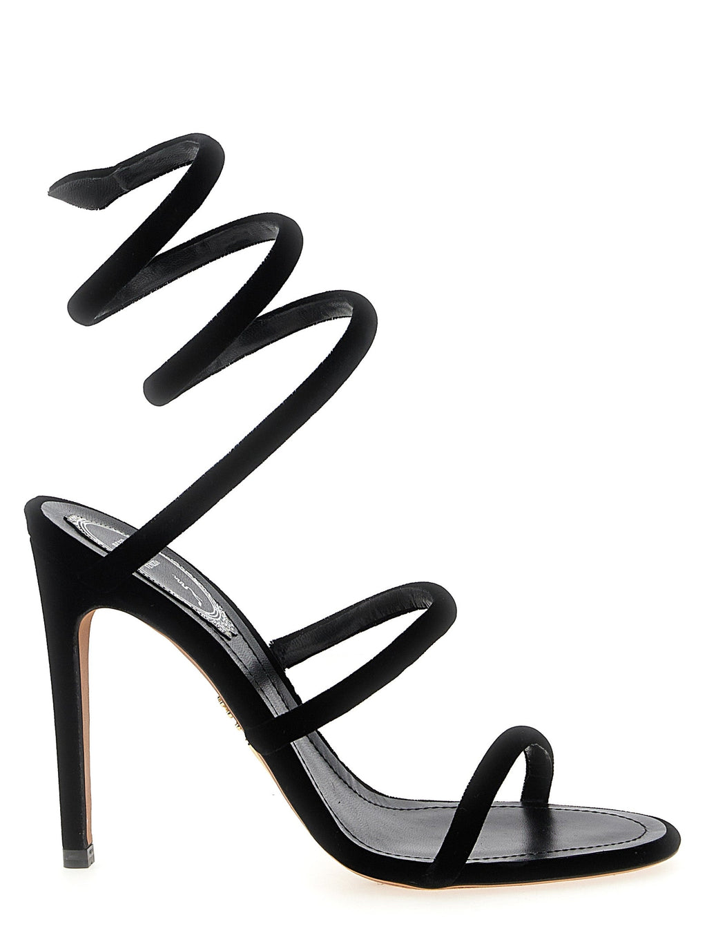 RENE CAOVILLA Black Textile Stiletto Heel Sandals