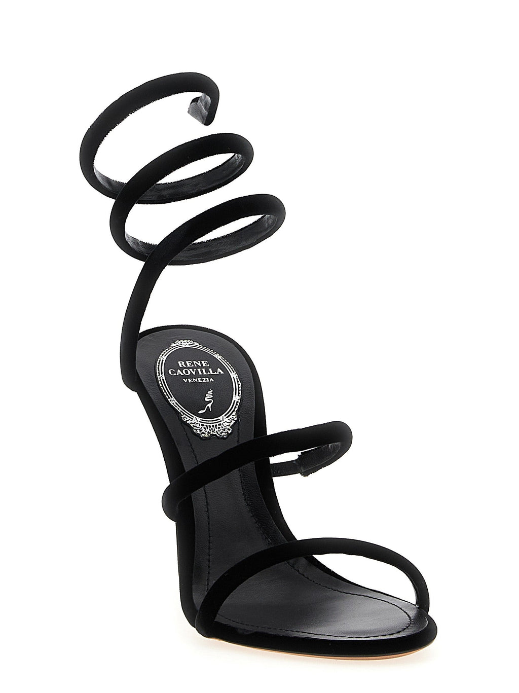 RENE CAOVILLA Black Textile Stiletto Heel Sandals