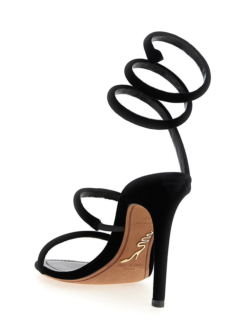 RENE CAOVILLA Black Textile Stiletto Heel Sandals