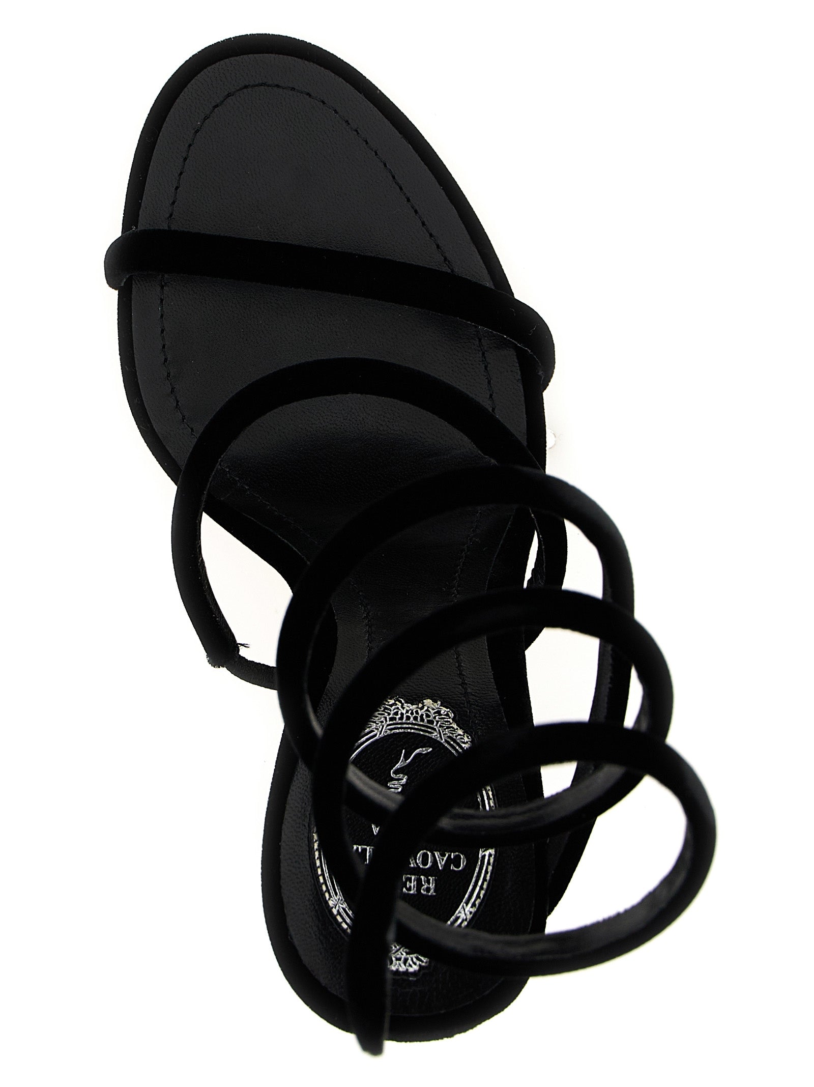 RENE CAOVILLA Black Textile Stiletto Heel Sandals