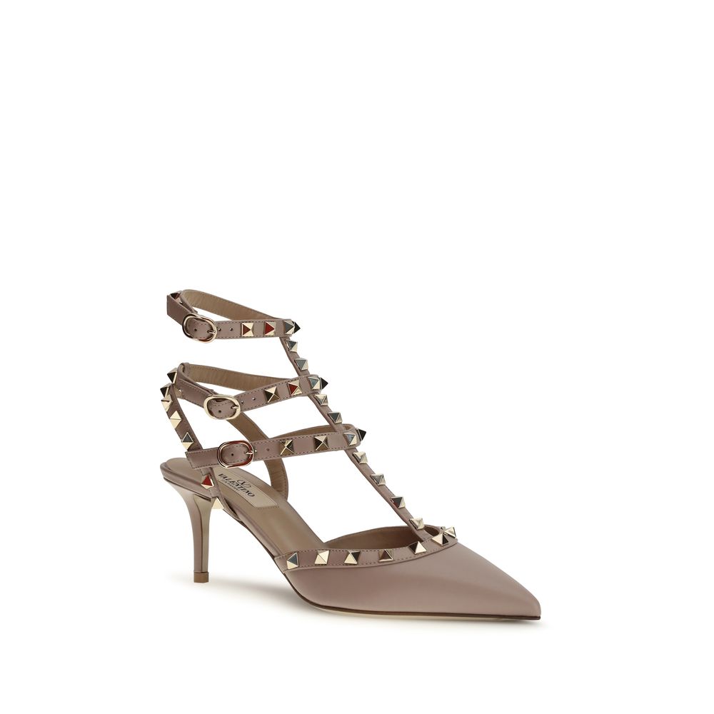 Valentino Garavani Beige Calf Leather Bos Taurus Mid Heel Pumps