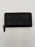 Gucci GUCCI Zip Black Front Logo Embossed Wallet