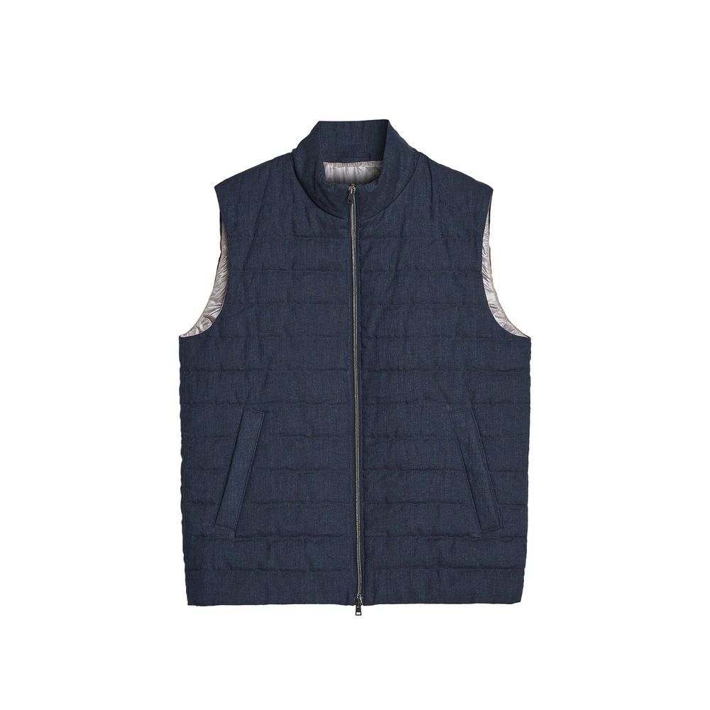Herno Blue Linen Sleeveless Jacket