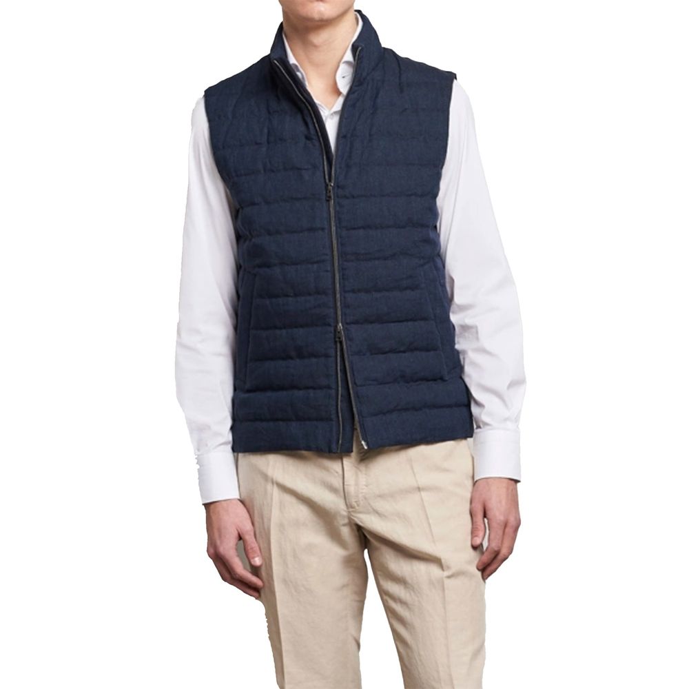Herno Blue Linen Sleeveless Jacket