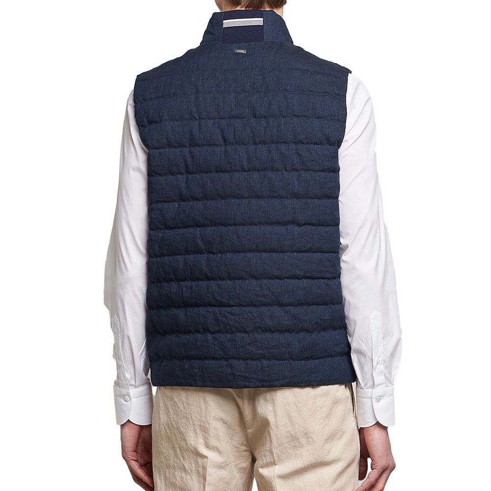 Herno Blue Linen Sleeveless Jacket