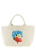 Ganni Beige Recycled Cotton Tote Bag