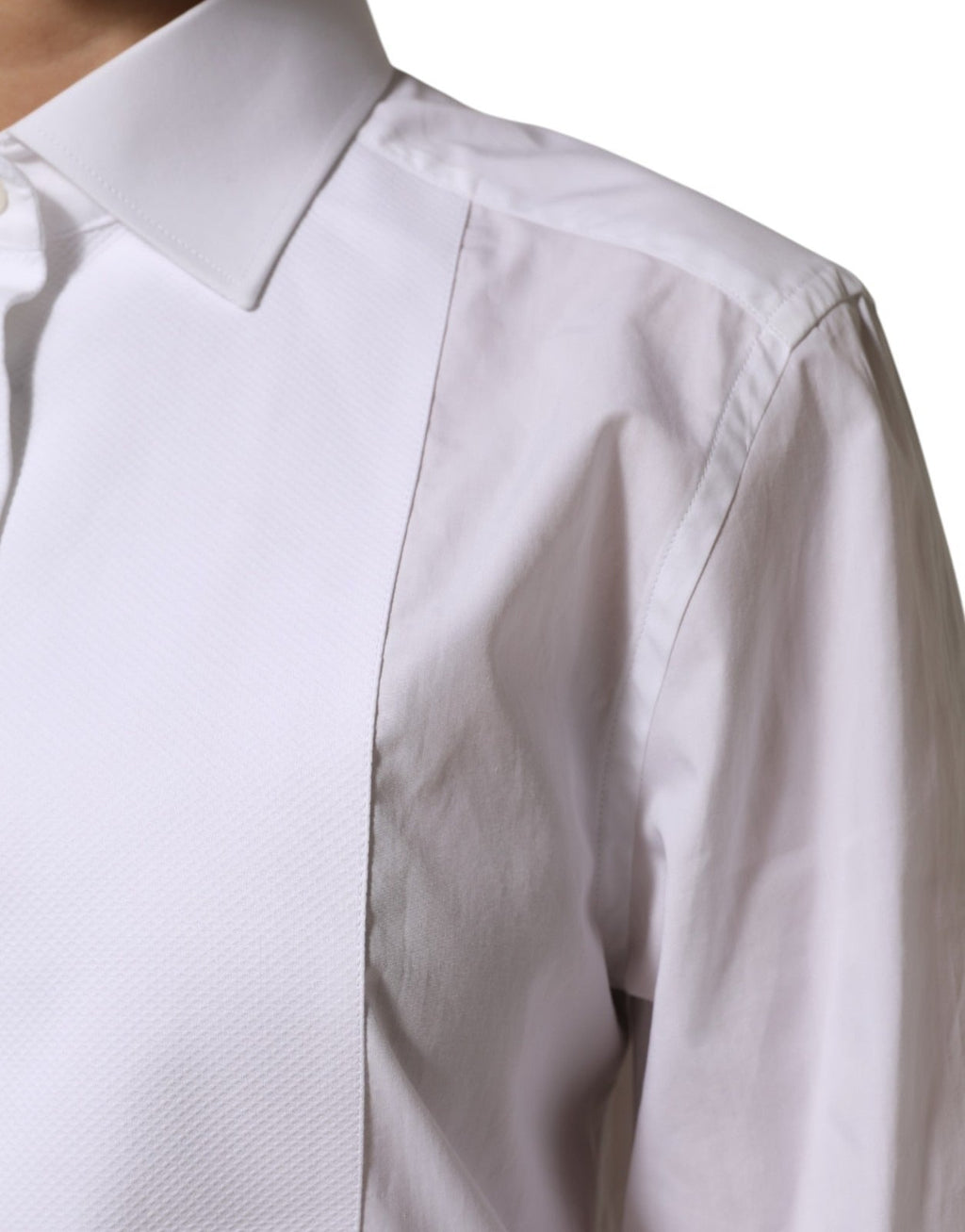 Dolce & Gabbana White Cotton Tuxedo Bib Long Sleeve Dress Shirt