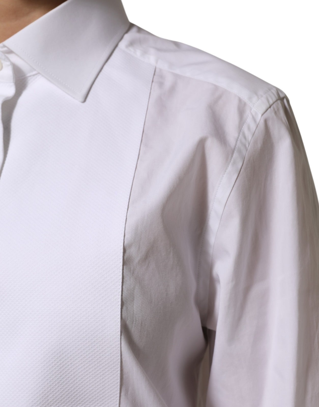 Dolce & Gabbana White Cotton Tuxedo Bib Long Sleeve Dress Shirt