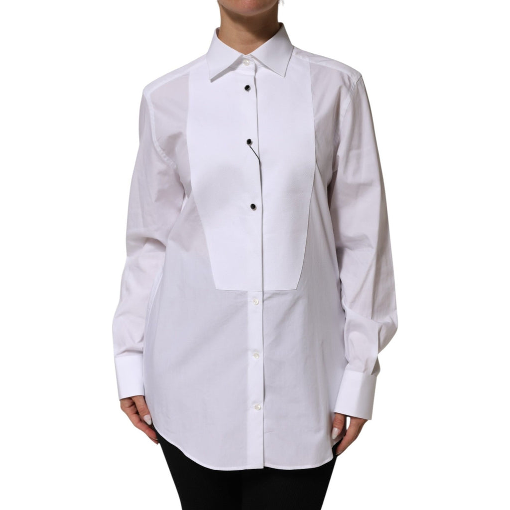 Dolce & Gabbana White Cotton Tuxedo Bib Long Sleeve Dress Shirt