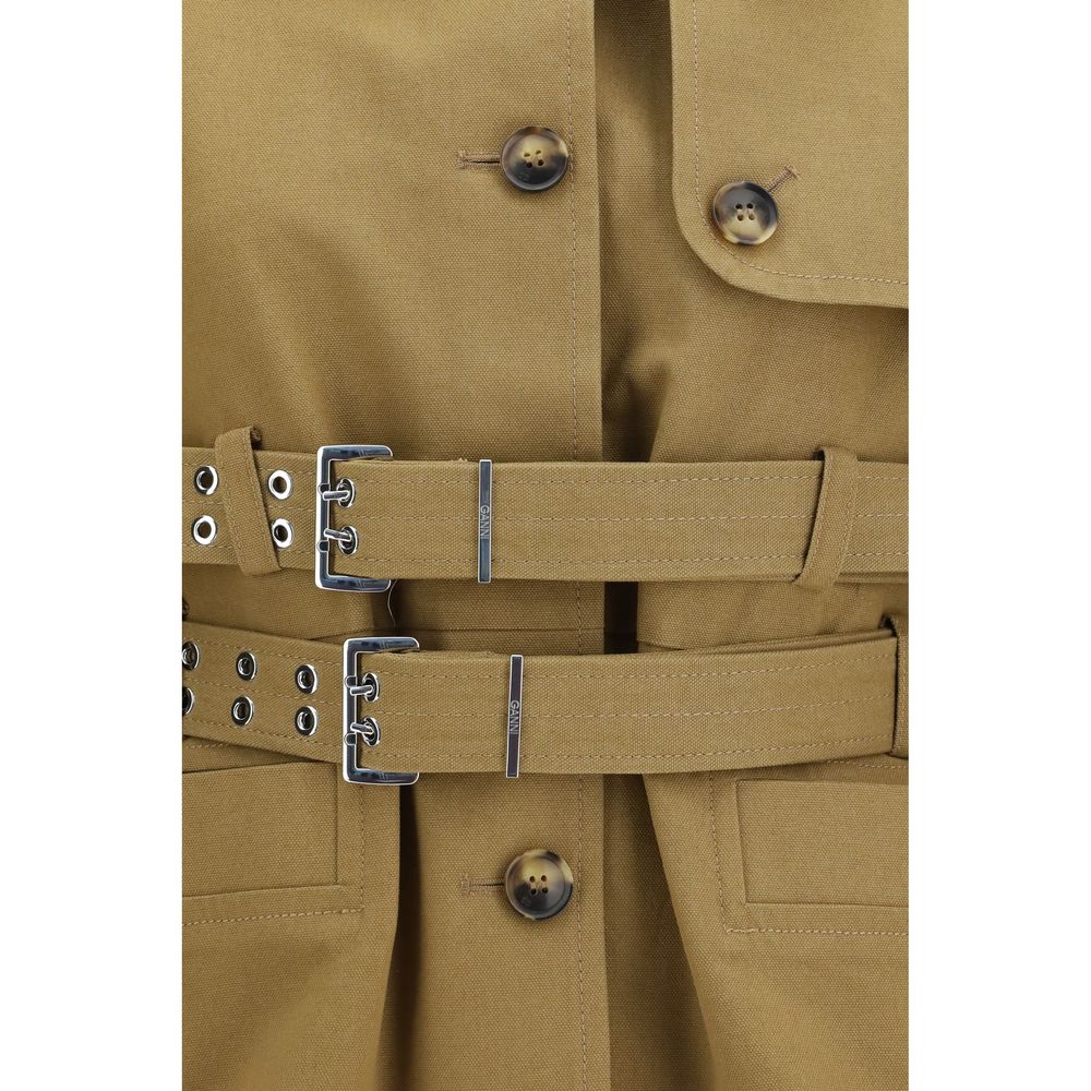 Ganni Beige Cotton Full-Length Jacket Ganni