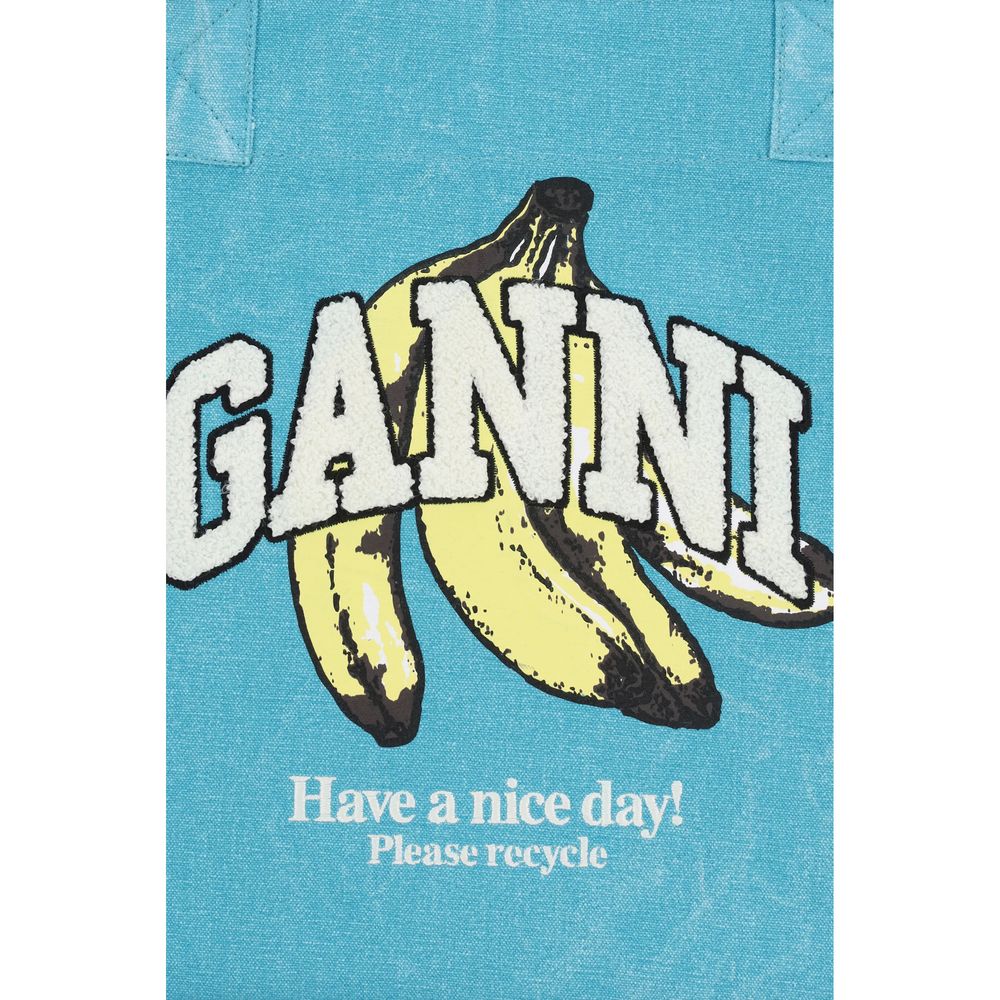 Ganni Blue Recycled Cotton Shoulder Bag