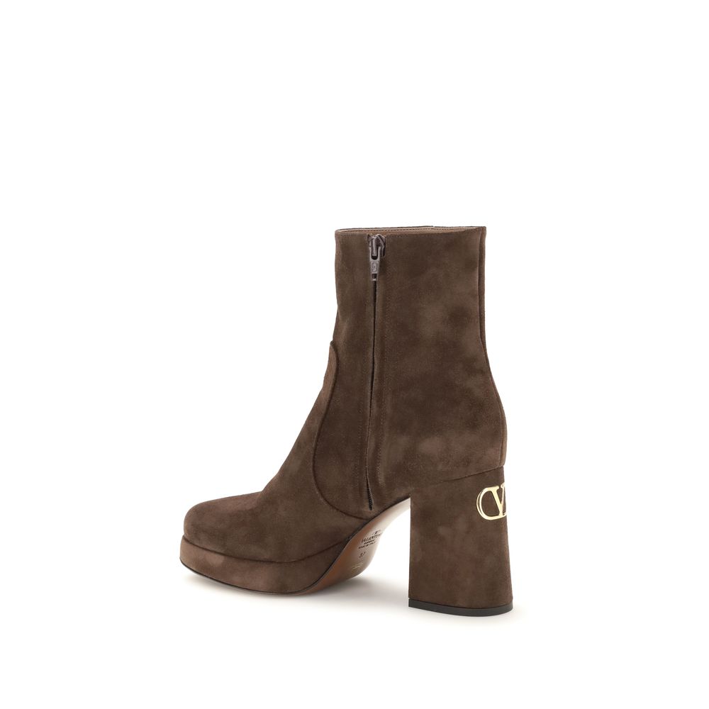 Valentino Garavani Brown Calf Leather Bos Taurus Ankle Boots