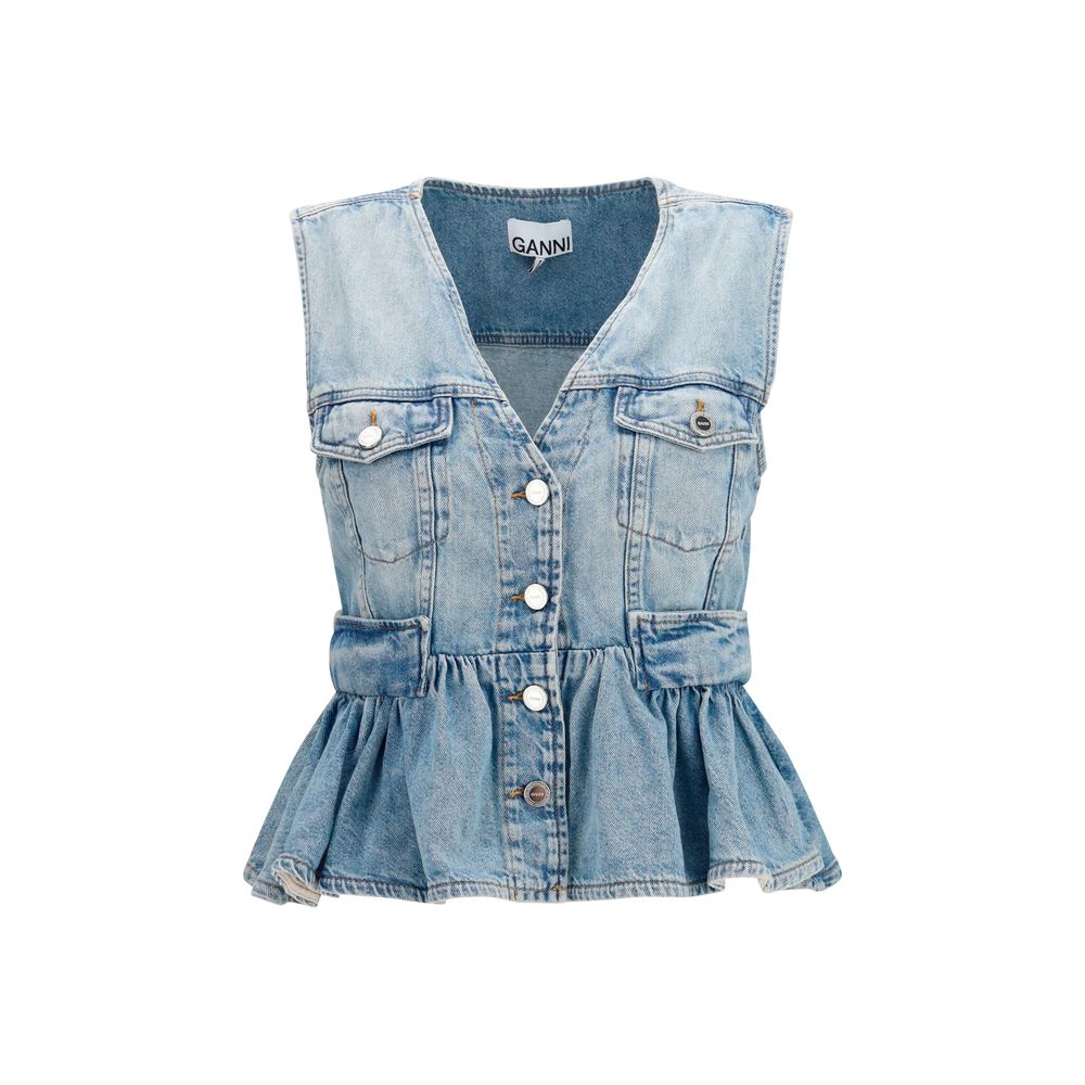 Ganni Blue Cotton Denim Jacket Ganni