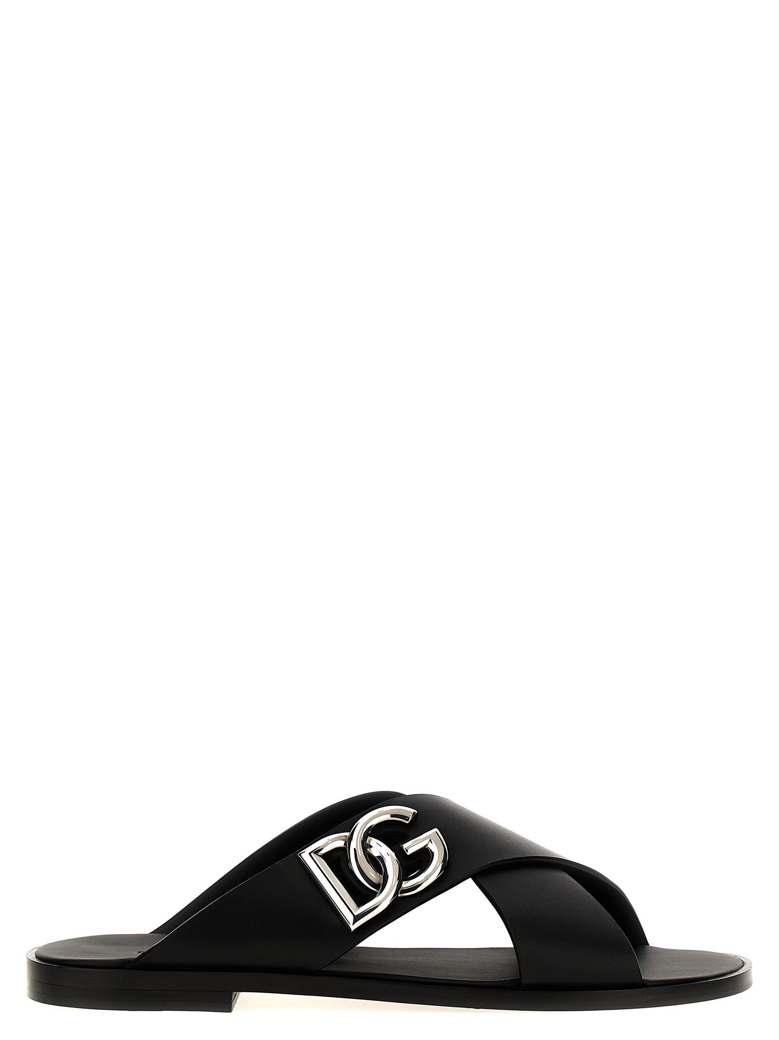 Dolce & Gabbana Black Calfskin Slides Dolce & Gabbana
