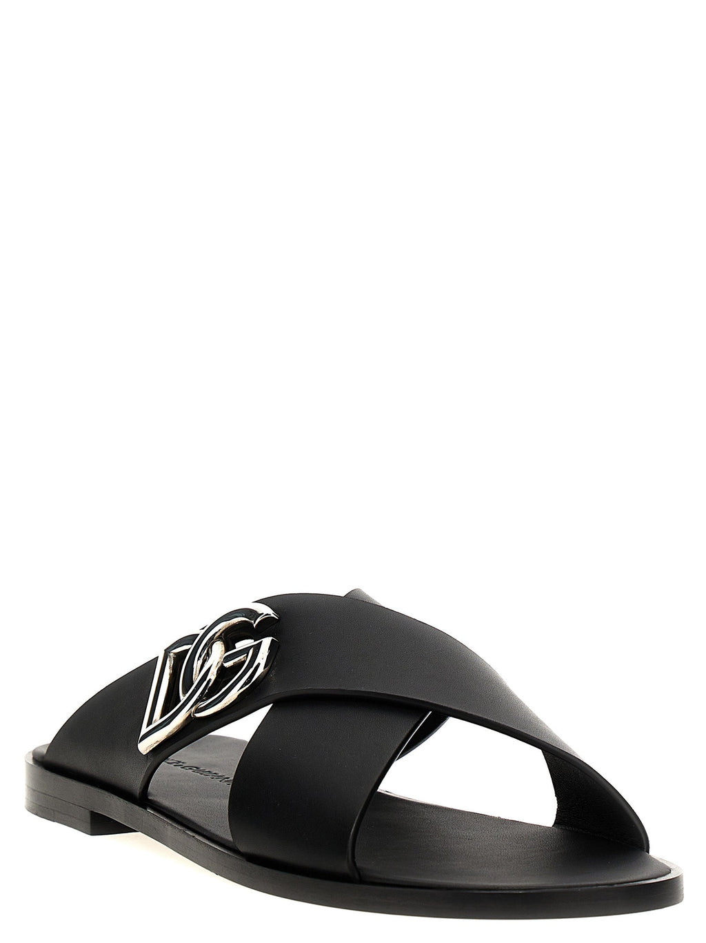 Dolce & Gabbana Black Calfskin Slides Dolce & Gabbana