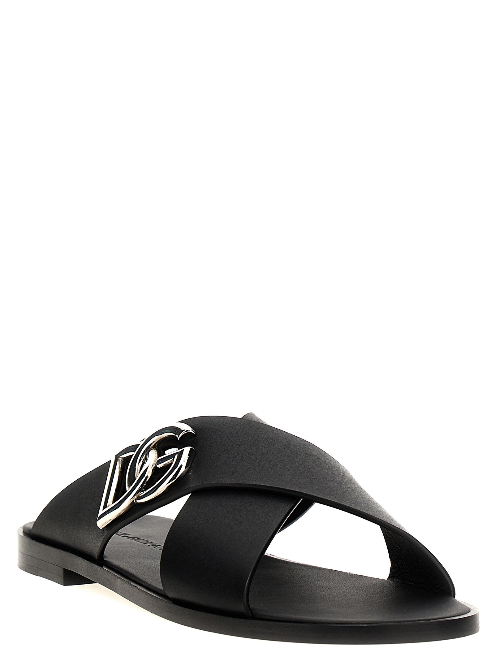 Dolce & Gabbana Black Calfskin Slides Dolce & Gabbana