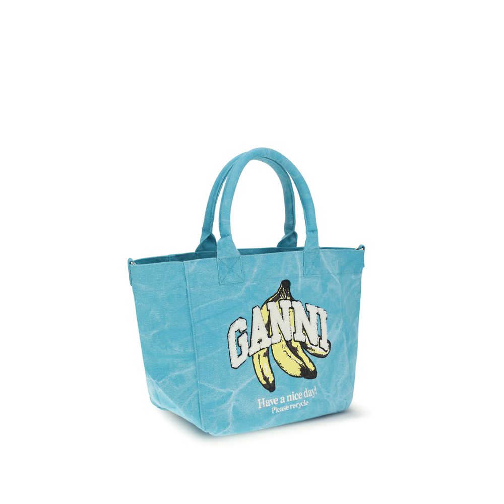 Ganni Blue Recycled Cotton Shoulder Bag