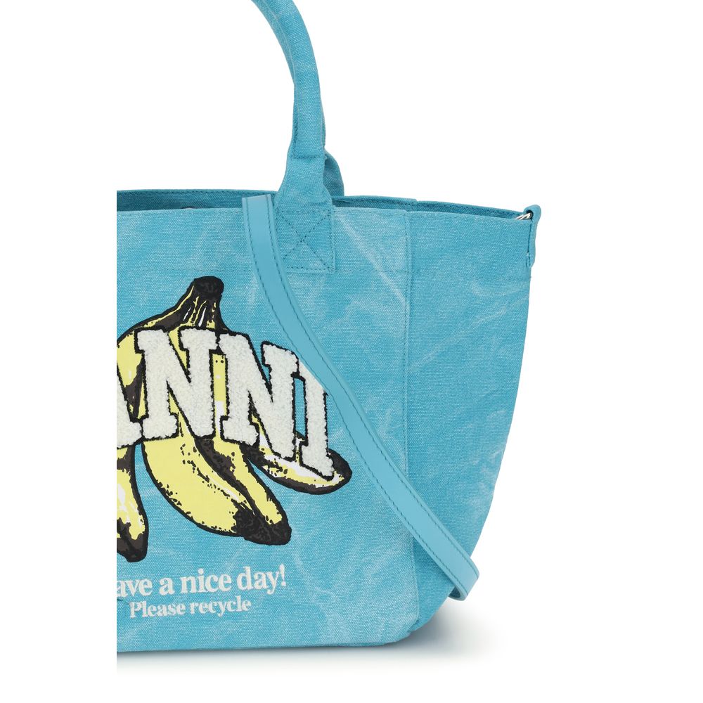 Ganni Blue Recycled Cotton Shoulder Bag