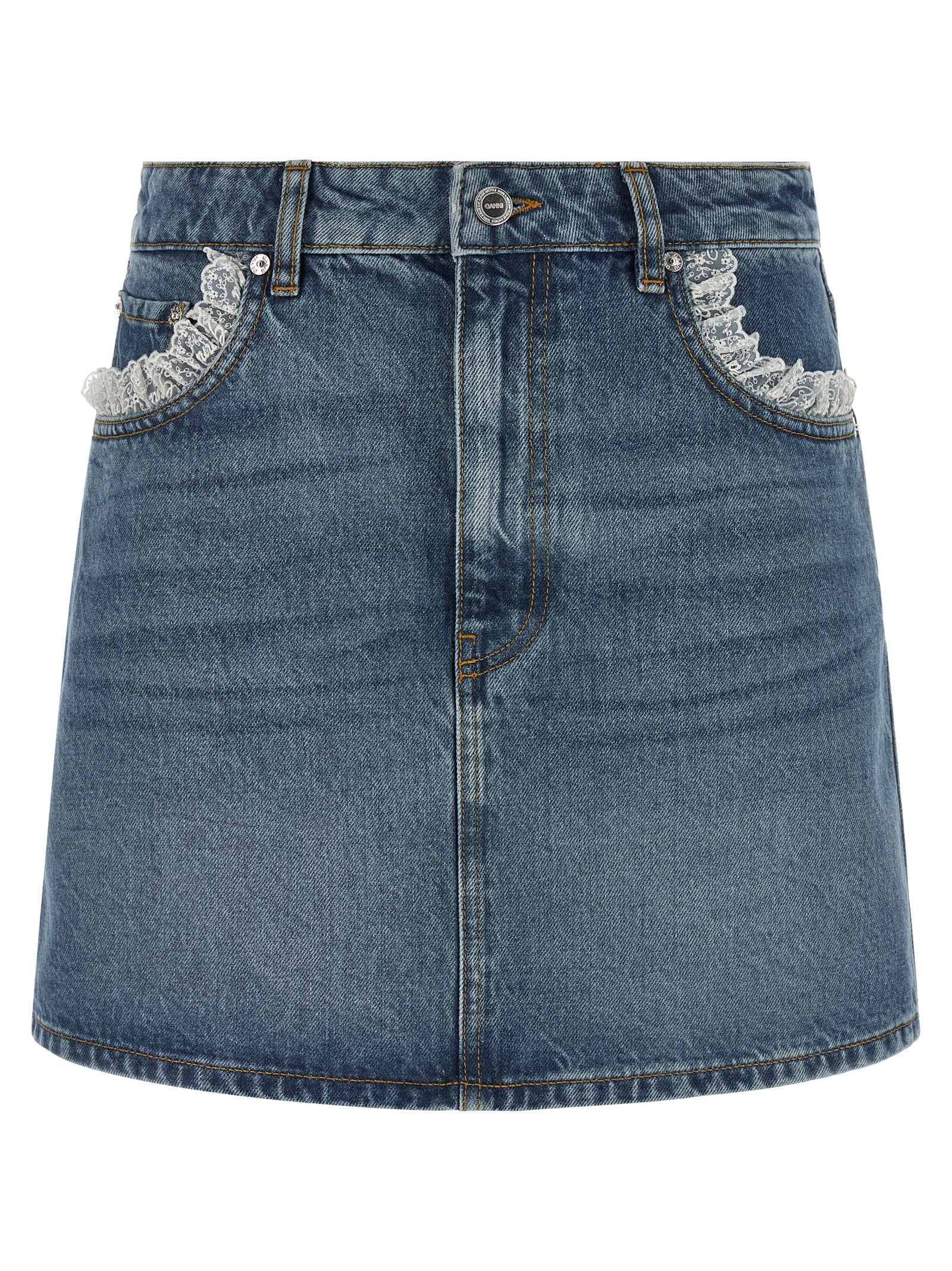 Ganni Blue Cotton Long Skirt Ganni