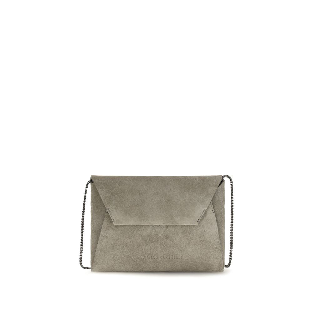 Brunello Cucinelli Gray Calf Leather Bos Taurus Clutch Bag