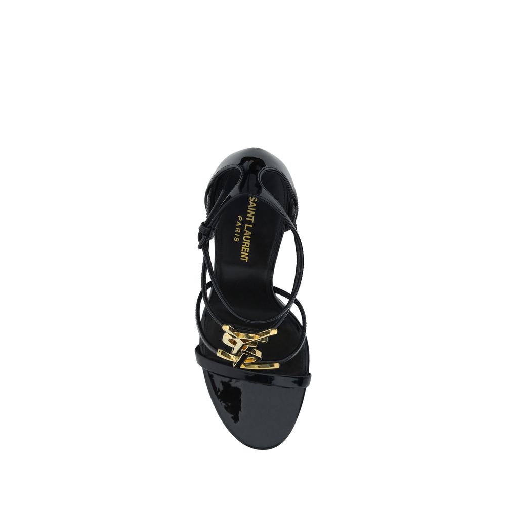 Saint Laurent Black Calf Leather Bos Taurus Stiletto Heel Sandals