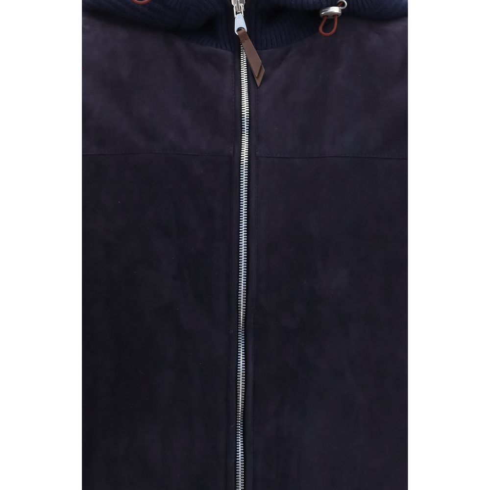 Brunello Cucinelli Blue Calf Leather Bos Taurus Full-Length Jacket