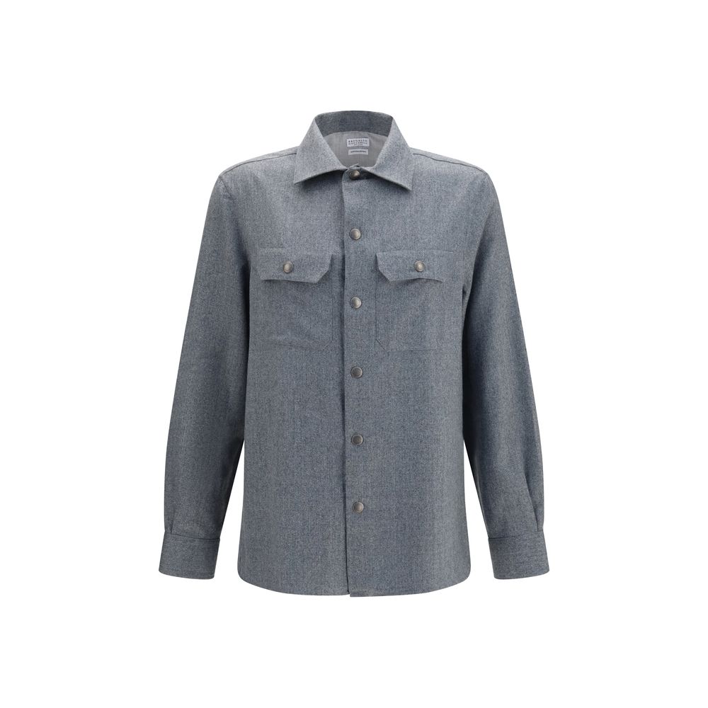 Brunello Cucinelli Gray Wool Oves Aries Dress Shirt