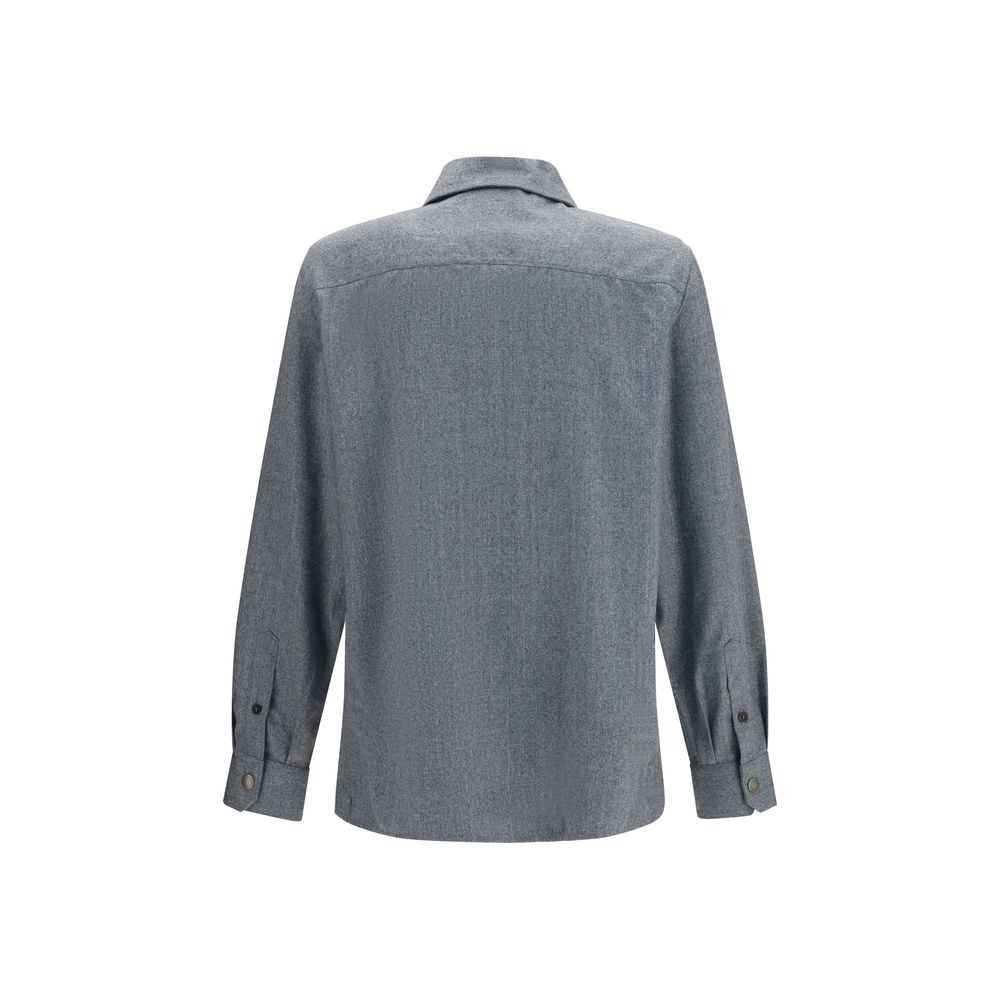 Brunello Cucinelli Gray Wool Oves Aries Dress Shirt