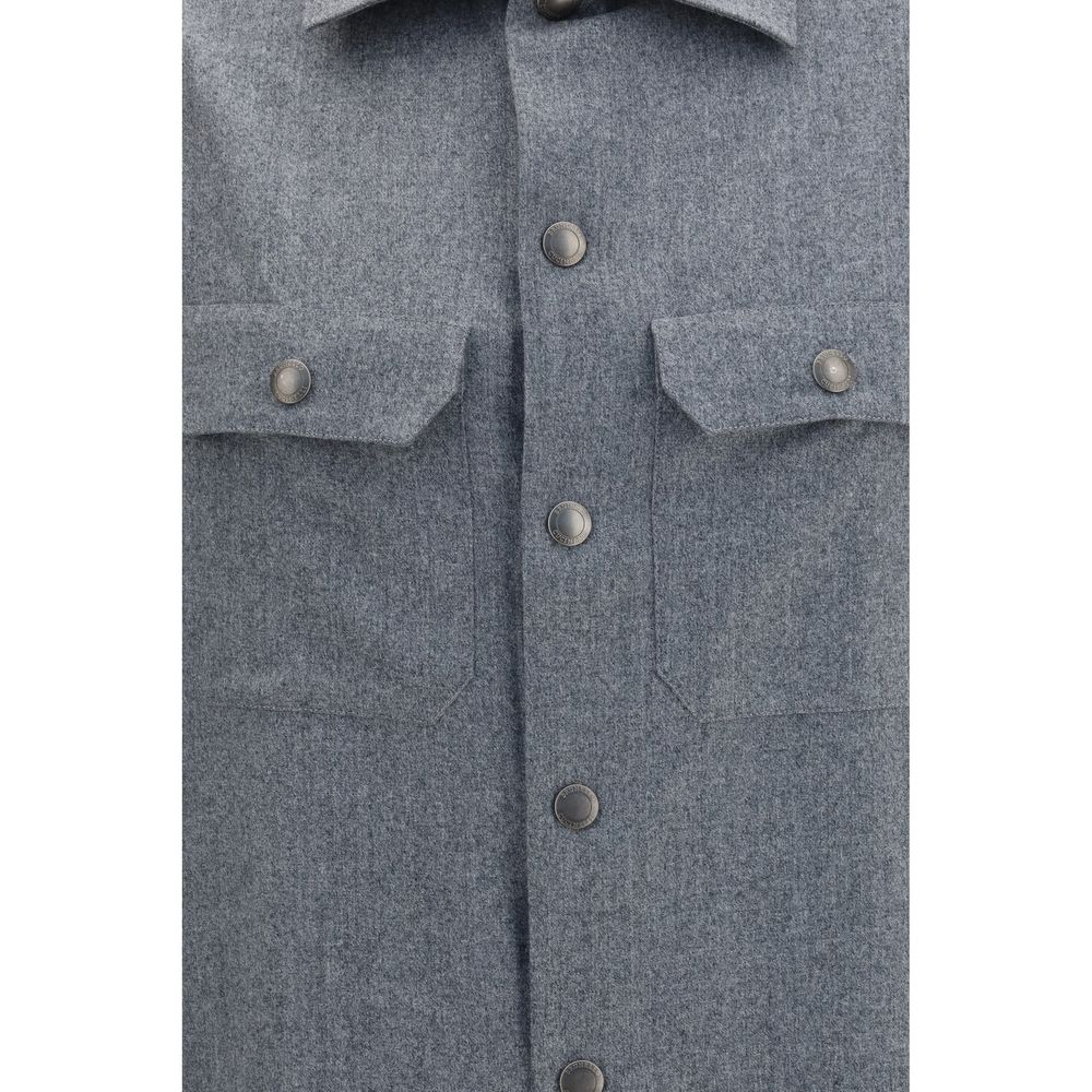 Brunello Cucinelli Gray Wool Oves Aries Dress Shirt